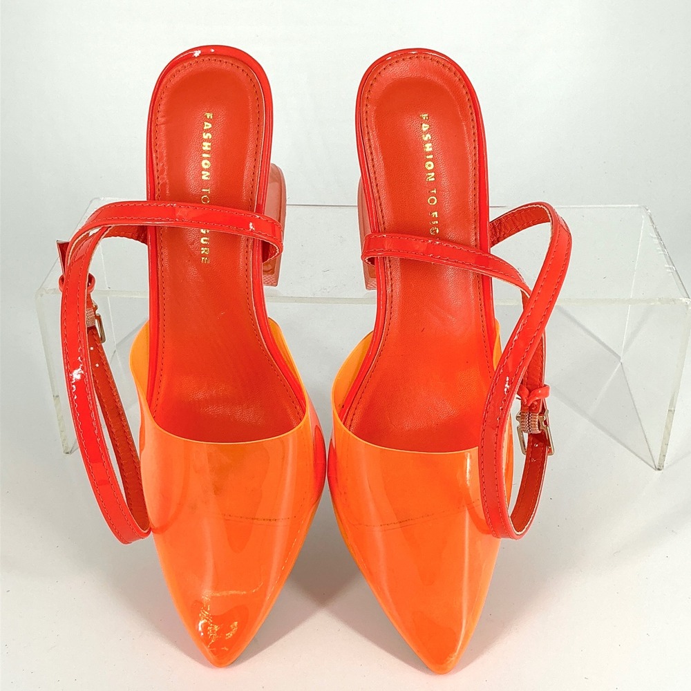 Fashion To Figure Plus Size 7W 7 Wide Neon Orange Clear Heel Pump NEW Jacki $105 - Picture 9 of 14